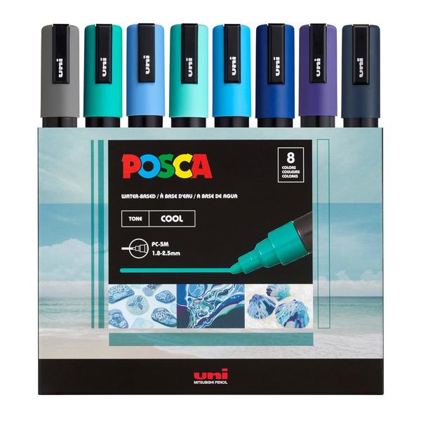 uni-ball Posca 5M 1.8-2.5mm Markers, Cool Tone Shades | Bullet Tip Markers (Multicolor, Set of 8)