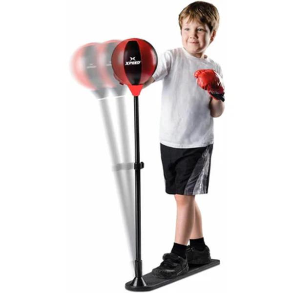 High quality PVC construction.Adjustable speed ball with nylon platform with wooden base.A pair of junior glove.