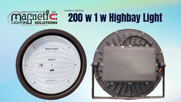 200W 1W Highbay Light Manufacturer In IndiaIlluminate large industrial and commercial spaces with the powerful 200W 1W Highbay Light by Magnetic Lighting Solutions. Engineered for high-performance lighting, this heavy-duty LED highbay light is ideal for warehouses, factories, production units, and outdoor installations where strong and consistent brightness is required.Featuring high-quality 1W LEDs, this 200W highbay light delivers superior lumen output with excellent energy efficiency. Its advanced thermal management system ensures optimal heat dissipation, increasing the lifespan and maintaining stable performance even in continuous operation.Built with a rugged and durable housing, this light is designed to withstand harsh industrial environments while providing reliable and uniform illumination across large areas.⭐ Key Features:*High Power 200W Output: Ideal for large spaces and high ceilings*1W LED Technology: Ensures high brightness and uniform lighting*Robust Industrial Design: Strong and durable body construction*Efficient Heat Dissipation: Enhances lifespan and performance*Energy Saving: Reduces electricity consumption significantly*Low Maintenance: Long-lasting LED life*Easy Installation: Convenient mounting system*Indoor & Outdoor Use: Suitable for all industrial applications📍 Applications:*Warehouses & storage units*Manufacturing plants*Industrial sheds*Parking areas*Workshops*Commercial complexesThe 200W 1W Highbay Light is the perfect lighting solution for businesses looking for high-intensity, energy-efficient, and long-lasting illumination for large-scale environments.