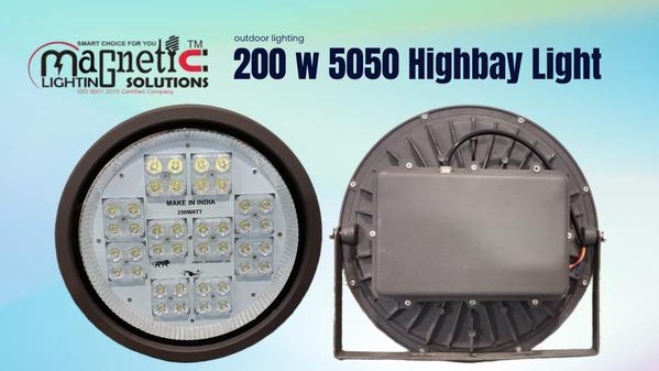 200W 5050 Highbay Light Manufacturer In IndiaUpgrade your industrial lighting with the powerful and energy-efficient 200W 5050 Highbay Light by Magnetic Lighting Solutions. Specially designed for large-scale applications, this highbay light delivers intense brightness, making it ideal for warehouses, factories, industrial sheds, and outdoor areas.Equipped with advanced 5050 LED modules, this light ensures superior lumen output with uniform light distribution across wide spaces. Its high-performance design minimizes energy consumption while maximizing illumination, helping businesses reduce operational costs.The rugged and durable body, along with an advanced heat dissipation system, ensures long-lasting performance even in harsh industrial environments. Built for reliability, this highbay light performs consistently under continuous usage.⭐ Key Features:*High Power 200W Output: Perfect for large areas and high ceilings*5050 LED Technology: High brightness with uniform light spread*Energy Efficient: Saves electricity compared to traditional lighting*Heavy-Duty Construction: Durable and industrial-grade body*Efficient Heat Management: Ensures longer lifespan*Low Maintenance: Long-lasting LED performance*Easy Installation: User-friendly mounting design*Indoor & Outdoor Use: Suitable for multiple applications📍 Applications:*Industrial warehouses*Manufacturing plants*Production units*Parking areas*Workshops*Commercial buildingsThe 200W 5050 Highbay Light is a reliable and cost-effective solution for businesses seeking high-intensity, durable, and energy-saving lighting for large industrial and commercial spaces.