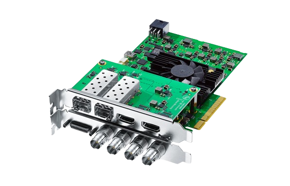 Most advanced 4K card for video or digital cinema DCI 4K.Dual link 12G-SDI works with all formats up to 4K DCI.Stereoscopic 3D 4:4:4:4 RGB output is perfect for film production.Capture 10-bit YUV or full color bandwidth 12‑bit RGB.Includes AES/EBU audio, up, down and cross conversion.