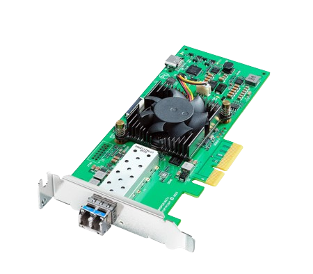 DeckLink IP HD Optical features 2 channels of video capture and 2 channels of video playback to 2110 IP broadcast systems via an SFP based optical fiber Ethernet connection. It is designed to work with the highest quality video with support for capture and playback to popular video formats such as Apple ProRes, DNxHD or even 10-bit uncompressed. DeckLink IP connections are multi rate so they support 525i, 625i, 720p, 1080i and 1080p video standards up to 1080p60.