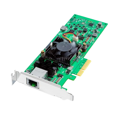 DeckLink IP 100G features 8 channels of Ultra HD video, in simultaneous capture and playback to 2110 IP broadcast systems via dual QSFP28 optical fiber Ethernet connections for full redundancy. It is designed to work with the highest quality video with support for capture and playback to popular formats such as Apple ProRes, DNxHD and even 10-bit uncompressed. DeckLink IP 100G connections are multi rate so they support all SD, HD and Ultra HD standards up to 2160p60.