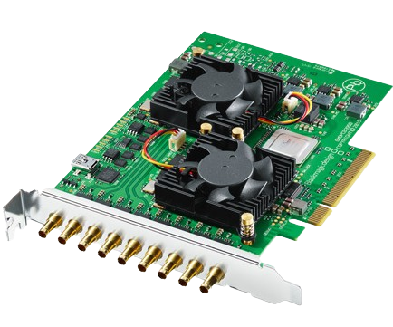 DeckLink Quad 2 features 8 independent 3G-SDI mini DIN capture and playback channels in a single card! Fully compatible with the previous 4 channel model, this new model also allows 4 independent capture and playback channels but now also includes 4 extra channels that developers can use for configuring the card in any combination of up to 8 capture or 8 playback channels. This means DeckLink Quad 2 allows each of the 8 3G-SDI connectors to switch direction between capture or playback in SD and HD up to 1080p60 and as a complete independent channel.SDI Video Inputs8 x 3G-SDI mini DIN connections independently configurable as Input or Output and supports up to 12-bit SD and HD.SDI Video Outputs8 x 3G-SDI mini DIN connections independently configurable as Input or Output and supports up to 12-bit SD and HD.SDI Audio Inputs16 channels embedded in SD and HD.SDI Audio Outputs16 channels embedded in SD and HD.Sync InputTri-Sync or Black Burst.Computer InterfacePCI Express 8 lane generation 2, compatible with 8 and 16 lane PCI Express slots.