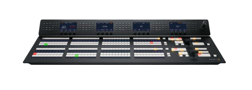 The 2 M/E model features 2 M/E rows with 40 input buttons and 4 independent system control LCDs for each row. Plus each row can control up to 4 M/Es in larger switchers. Both rows and all input buttons include LCDs for custom labeling. Each row also includes an independent select bus!