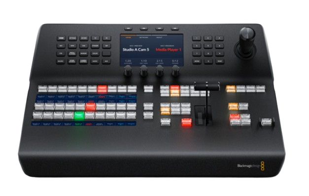 The new ATEM 1 M/E Advanced Panel is an elegantly designed professional hardware control panel for all ATEM switchers. It combines modern design with the latest broadcast technology for faster workflows. The new design features a built in LCD and high quality curved buttons that help reduce incorrect key presses. The buttons also have color backlighting to help you quickly recognize important keys. You also get a professional joystick for DVE and camera adjustments, smooth weighted t-bar fader and much more. The buttons feature dynamic displays that allow full customization of the labels as well as custom colors. The shift buttons allow you to double up the number of inputs by selecting a second set of shifted source buttons so you can control up to 20 inputs. The compact size and durable design of the ATEM 1 M/E Advanced Panel fits in a standard equipment rack, making it perfect for shelf mounting in broadcast trucks, mobile racks and fly away kits.