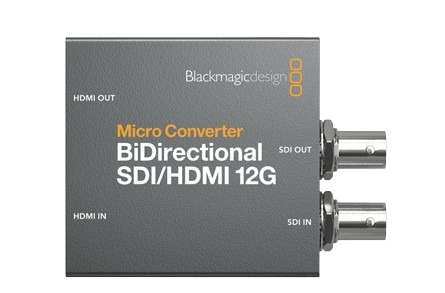 The Blackmagic Micro Converter BiDirectional SDI/HDMI 12G allows simultaneous conversion between SDI and HDMI in both directions, making it ideal for connecting professional broadcast equipment with consumer HDMI devices. It supports high-resolution video formats up to 4K DCI at 60fps over 12G-SDI and UHD 4K over HDMI, ensuring excellent image quality for advanced production workflows.The converter features one 12G-SDI input and output along with one HDMI input and output, and supports embedded audio, timecode, and camera control signals. It also includes SDI re-clocking for stable signal transmission and automatic format detection for seamless operation. Designed with a compact and durable metal body, it is powered via USB-C or an external power supply, making it suitable for both studio setups and on-location use.