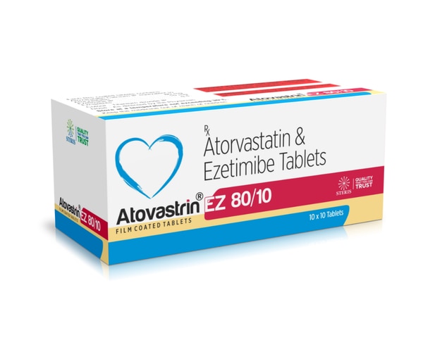 Introduction

ATOVASTRIN EZ 80/10 is a powerful combination therapy formulated with Atorvastatin 80 mg and Ezetimibe 10 mg, designed to provide comprehensive management of high cholesterol levels. This dual-action medication is widely prescribed for patients who require aggressive lipid-lowering therapy, especially those at high risk of cardiovascular diseases such as heart attack and stroke.

In today’s fast-paced lifestyle, unhealthy eating habits, stress, and lack of physical activity have significantly increased the prevalence of high cholesterol. If left untreated, it can lead to serious complications including atherosclerosis (narrowing of arteries), heart disease, and other life-threatening conditions. ATOVASTRIN EZ 80/10 offers an advanced and effective solution to control cholesterol levels and improve overall heart health.

What is ATOVASTRIN EZ 80/10?

ATOVASTRIN EZ 80/10 is a fixed-dose combination of:

Atorvastatin 80 mg – A statin that reduces cholesterol production in the liver
Ezetimibe 10 mg – A cholesterol absorption inhibitor that reduces dietary cholesterol uptake from the intestine

This combination works synergistically to lower both endogenous (produced by the body) and exogenous (dietary) cholesterol, providing superior lipid control compared to monotherapy.

How ATOVASTRIN EZ 80/10 Works

ATOVASTRIN EZ 80/10 works through a dual mechanism:

1. Reduction of Cholesterol Production

Atorvastatin inhibits the HMG-CoA reductase enzyme in the liver, which is responsible for cholesterol synthesis. This leads to a significant reduction in LDL (bad cholesterol).

2. Decreased Cholesterol Absorption

Ezetimibe blocks the absorption of cholesterol from the small intestine, reducing the amount of cholesterol entering the bloodstream.

3. Improved Lipid Profile

The combination helps in:

Lowering LDL cholesterol
Reducing total cholesterol
Decreasing triglycerides
Increasing HDL (good cholesterol)
4. Prevention of Plaque Formation

By lowering cholesterol levels, it helps prevent plaque buildup in arteries, reducing the risk of cardiovascular diseases.

Uses of ATOVASTRIN EZ 80/10

ATOVASTRIN EZ 80/10 is used for:

Treatment of high cholesterol (hyperlipidemia)
Management of mixed dyslipidemia
Prevention of heart attack and stroke
Reduction of cardiovascular risk in high-risk patients
Treatment of patients not adequately controlled on statin therapy alone
Key Benefits of ATOVASTRIN EZ 80/10
1. Powerful Dual Action

Combines two effective mechanisms for superior cholesterol reduction.

2. Significant LDL Reduction

Helps in aggressively lowering bad cholesterol levels.

3. Cardiovascular Protection

Reduces the risk of heart attack, stroke, and other heart-related complications.

4. Improved Overall Lipid Profile

Balances cholesterol levels by lowering LDL and increasing HDL.

5. Convenient Combination Therapy

Eliminates the need for multiple medications, improving patient compliance.

6. Suitable for High-Risk Patients

Ideal for individuals with diabetes, hypertension, or existing heart conditions.

How to Use ATOVASTRIN EZ 80/10
Take ATOVASTRIN EZ 80/10 as prescribed by your doctor
Usually taken once daily, with or without food
Swallow the tablet whole with water
Follow a cholesterol-lowering diet and healthy lifestyle for best results
Regular lipid profile monitoring is recommended
Side Effects of ATOVASTRIN EZ 80/10

Like all medications, ATOVASTRIN EZ 80/10 may cause side effects:

Common Side Effects:
Headache
Muscle pain (myalgia)
Abdominal discomfort
Nausea
Less Common Side Effects:
Elevated liver enzymes
Fatigue
Diarrhea
Serious Side Effects (Rare):
Severe muscle breakdown (rhabdomyolysis)
Liver dysfunction
Allergic reactions
Precautions and Warnings
Avoid alcohol consumption as it may increase liver-related risks
Not recommended during pregnancy and breastfeeding
Inform your doctor if you have liver or kidney disease
Regular monitoring of liver function tests is required
Inform your doctor about all medications you are taking to avoid interactions
Who Should Use ATOVASTRIN EZ 80/10?

This medication is ideal for:

Patients with high cholesterol levels
Individuals at high risk of cardiovascular diseases
Patients not responding to statin therapy alone
People with diabetes or hypertension needing lipid control
Storage Instructions
Store in a cool and dry place
Keep away from direct sunlight
Keep out of reach of children
Why Choose ATOVASTRIN EZ 80/10?

ATOVASTRIN EZ 80/10 stands out because of:

Advanced dual-action formulation
Proven clinical effectiveness
Convenient once-daily dosage
Comprehensive lipid management
Trusted by healthcare professionals
Conclusion

ATOVASTRIN EZ 80/10 (Atorvastatin 80 mg + Ezetimibe 10 mg) is a highly effective and advanced therapy for managing high cholesterol and reducing cardiovascular risks. Its dual-action mechanism ensures maximum cholesterol reduction by targeting both production and absorption pathways.