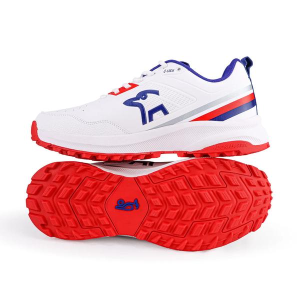 The Kookaburra Pro 2.0 RED/WHT Rubber Cricket Shoe blends advanced technology with all-day comfort, offering a design tailored for cricketers who prioritize flexibility, support, and performance on synthetic and indoor surfaces. Its lightweight, low-profile design makes it perfect for both intense training sessions and matches.Lightweight Low-Profile Design: Streamlined for agility, constructed with a standard last fitting that minimizes weight without sacrificing performance.Reinforced Toe Box & Forefoot: Reinforcements improve durability and provide protection in high-impact areas.Shock-Absorbing 3D Molded EVA Midsole: Adds cushioning and shock absorptionQ-LOCK Technology: Secures the foot for added support and reduces the risk of slippage during lateral movements.Molded Insole: Lightweight and breathable for added comfort throughout intense playPremium Rubber Outsole: Durable and grippy, delivering excellent traction on synthetic and indoor surfaces.