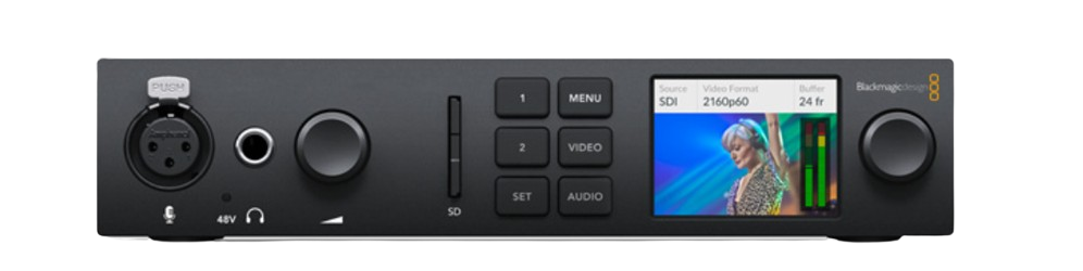 UltraStudio 4K Mini is a portable Thunderbolt 3 capture and playback solution packed with the latest broadcast technology! You get broadcast quality 8 and 10‑bit high dynamic range capture in all formats up to 4K DCI at 60p, and 12‑bit high dynamic range capture in all formats up to 4K DCI at 30p. Plus, the built in SD card reader lets you mount camera media directly on your computer so you can start editing immediately!