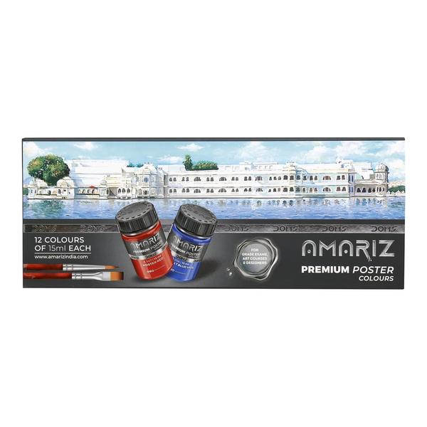 Doms Amariz Premium Poster Colour | 12 colours of 15ml each | High Grade Pigments |Key Features :High Grade PigmentsMatt & Opaque FinishExcellent Spread CoverageVibrant Color ShadesQuick Drying Feature