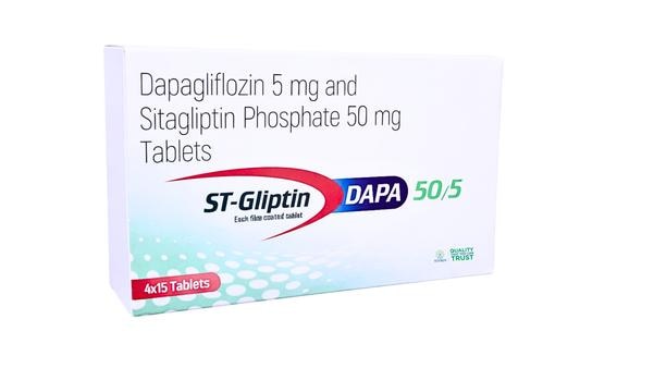 Managing type 2 diabetes effectively requires a balanced approach that includes medication, diet, and lifestyle changes. ST-Gliptin Dapa, a powerful dual-combination therapy containing Dapagliflozin 5 mg and Sitagliptin Phosphate 50 mg, is designed to provide effective glycemic control for adults suffering from type 2 diabetes mellitus.This innovative formulation works through two complementary mechanisms to help regulate blood sugar levels, reduce glucose reabsorption, and improve insulin response, making it a reliable choice for patients who need combination therapy.How ST-Gliptin Dapa WorksST-Gliptin Dapa combines two well-established antidiabetic agents that target different pathways in glucose metabolism:Dapagliflozin belongs to the SGLT2 inhibitor class. It works by preventing glucose reabsorption in the kidneys, allowing excess sugar to be excreted through urine. This helps lower blood sugar levels and also supports mild weight loss.Sitagliptin phosphate is a DPP-4 inhibitor that increases incretin hormone levels. These hormones help stimulate insulin release after meals and reduce glucagon secretion, leading to better postprandial glucose control.Together, these two medications provide comprehensive blood sugar control throughout the day, especially in patients who are not achieving adequate results with a single drug.Uses of ST-Gliptin DapaST-Gliptin Dapa is prescribed for the following:Management of Type 2 Diabetes MellitusPatients with inadequate control on monotherapyReducing fasting and post-meal blood glucose levelsImproving insulin secretion and sensitivitySupporting overall metabolic balanceIt is usually recommended along with a proper diet and regular physical activity to achieve optimal results.Key Benefits of ST-Gliptin Dapa1. Dual Mechanism for Better ControlThis combination works on both kidney and hormonal pathways, ensuring effective and sustained glucose reduction.2. Improved Glycemic StabilityHelps reduce both fasting and postprandial blood sugar spikes, offering balanced control throughout the day.3. Weight Management SupportDapagliflozin promotes glucose excretion, which can lead to modest weight loss, beneficial for overweight diabetic patients.4. Low Risk of HypoglycemiaCompared to insulin or sulfonylureas, this combination has a lower risk of causing hypoglycemia, making it safer for long-term use.5. Cardiovascular and Renal BenefitsSGLT2 inhibitors like dapagliflozin are known to provide additional benefits for heart and kidney health when used under medical supervision.6. Enhanced Patient ComplianceA fixed-dose combination reduces pill burden, making it easier for patients to follow their treatment plan consistently.Dosage and AdministrationTake ST-Gliptin Dapa as prescribed by your healthcare providerTypically taken once daily, with or without foodSwallow the tablet whole with waterDo not skip doses or double up if a dose is missedAlways follow your doctor’s instructions for dosage adjustments based on your condition.Side Effects of ST-Gliptin DapaLike all medications, ST-Gliptin Dapa may cause some side effects. Most are mild and manageable.Common Side EffectsFrequent urinationThirst or dehydrationHeadacheNasopharyngitis (cold-like symptoms)Mild gastrointestinal discomfortSerious Side Effects (Rare)Urinary tract infectionsGenital fungal infectionsPancreatitis (associated with DPP-4 inhibitors)Kidney function changesSevere allergic reactionsIf you experience any unusual or severe symptoms, seek medical attention immediately.Precautions and WarningsNot recommended for patients with severe kidney impairmentUse cautiously in elderly patientsMaintain proper hydration to avoid dehydrationInform your doctor about any existing liver, kidney, or heart conditionsAvoid excessive alcohol consumptionPregnant and breastfeeding women should consult a doctor before using this medication.Who Should Use ST-Gliptin Dapa?This medication is suitable for:Adults diagnosed with Type 2 DiabetesPatients needing dual therapy for better controlIndividuals who are overweight or have insulin resistancePatients who are not achieving targets with a single medicationStorage InstructionsStore in a cool and dry placeKeep away from direct sunlight and moistureKeep out of reach of childrenConclusionST-Gliptin Dapa is a modern and effective dual-combination therapy that offers a comprehensive solution for managing type 2 diabetes. With the combined action of Dapagliflozin 5 mg and Sitagliptin Phosphate 50 mg, it targets multiple pathways involved in glucose regulation, helping patients achieve better glycemic control.