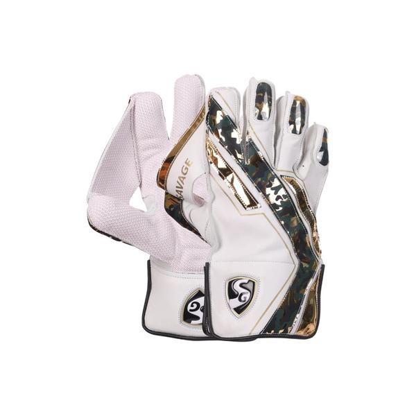 Premium quality pair of professional wicket keeping glove.Made from the finest aniline leather and has all-leather palm, cuffs and backSingle color octopus design rubber in palm facing.White padded leather cuff.SG