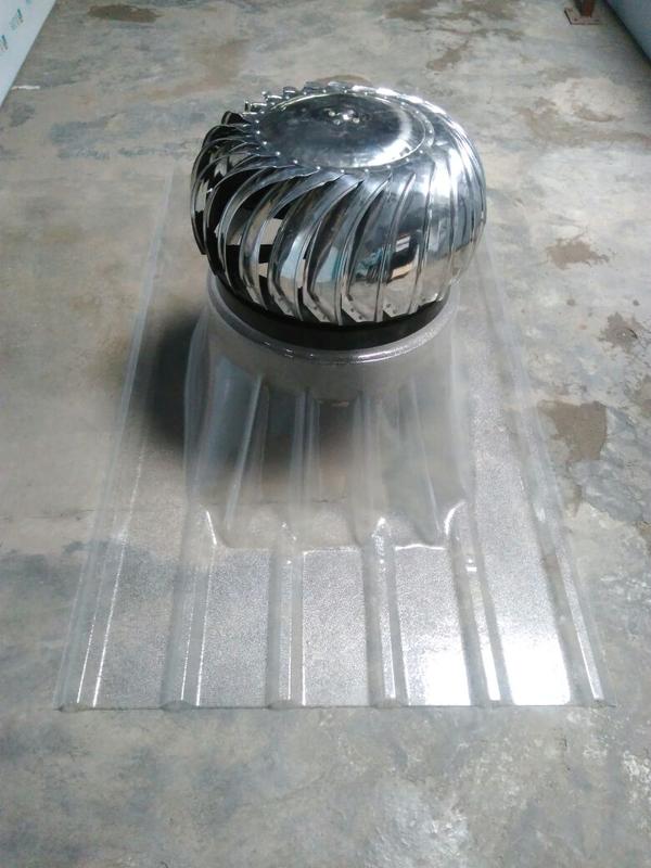 The Turbo Air Ventilation Set is an advanced, energy-efficient roof ventilation system designed to remove hot air, fumes, dust, and moisture from industrial and commercial spaces. It operates on wind energy without electricity, ensuring continuous air circulation and improved indoor air quality.Key Features100% power-free operation (wind-driven)High air extraction efficiencyCorrosion-resistant constructionMaintenance-free performanceEco-friendly and cost-effectiveEasy installation on all types of roofsOperates silently without vibrationTechnical SpecificationsParameter	SpecificationMaterial of Construction	Stainless Steel / Aluminium / Galvanized Iron (GI)Available Sizes	18”, 21”, 24”, 27”, 30” (custom sizes available)Air Flow Capacity	Up to 3000 CMH (depending on size & wind speed)Blade Type	Aerodynamic curved bladesNumber of Blades	36 to 54 blades (varies by model)Bearing Type	High-speed double ball bearingBase Frame	MS / GI fabricated base with weatherproof coatingFinish	Polished / Powder Coated / Natural AluminiumMounting Type	Roof-mounted (RCC / Sheet / Industrial sheds)Operating Principle	Wind-driven centrifugal actionNoise Level	Silent operationTemperature Resistance	Up to 80°CCorrosion Resistance	High (suitable for coastal & industrial areas)Weight	6 kg to 15 kg (depending on size)Lifespan	10–15 years (approx.)Working PrincipleThe Turbo Ventilator works on the principle of wind energy. When wind flows, it rotates the turbine blades, creating a low-pressure area inside the ventilator. This causes hot, stale air from inside the building to be drawn out, ensuring continuous ventilation.ApplicationsIndustrial sheds & factoriesWarehouses & storage unitsCommercial buildingsWorkshops & foundriesTextile & chemical industriesPoultry farmsResidential buildings (roof ventilation)AdvantagesReduces indoor temperature naturallyEliminates heat, smoke, and humidityImproves worker comfort and productivityZero electricity costLong-lasting and durableOptional AccessoriesFRP base plateBird mesh protectionRainwater protection capCustomized mounting frames