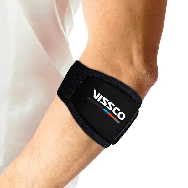 Vissco Tennis Elbow Support Provides an Ideal Compression to the Strained Muscles of the Elbow WHEN TO USEThis Vissco tennis elbow support can be used for acute elbow pain, tennis elbow, golfers elbow, lateral epicondylitis, medial epicondylitis and other conditions causing pain and discomfort in the elbow and requiring mild support.SCIENTIFIC DESIGNThe elbow belt is scientifically designed to relieve pain by offloading the muscles of the forearm & elbow. The silicone pressure pad of the tennis elbow support band provides ideal compression and reduces the load on the strained muscles of the elbow.LONG LASTING, SKIN FRIENDLY & BREATHABLE MATERIALThe Vissco tennis elbow support is made from Latex free, durable, skin-friendly & breathable material. The product undergoes a special finishing process to make the material last longer and has anti-bacterial properties.HOW TO WEARTie the elbow belt 2 inches below the elbow and adjust the silicone pad over the muscle belly. Pull the strap and lock as per comfort to offload the elbow muscles. Product CareHand wash with mild detergent and water at room temperature. Dry in shade on a surface. Do not dry clean. Do not Iron or Bleach.