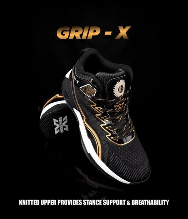 Take your game to the next level with the GRIP-X Basketball Shoe by VECTOR X—built for power, comfort, and control on the court. Its breathable knitted upper keeps your feet cool while giving strong support for every move. The premoulded heel counter adds extra protection and locks your heel in place for a secure, confident fit. A tough rubber outsole offers excellent grip and slip resistance, helping you stay steady during quick turns and fast breaks. The molded EVA midsole cushions your feet with every step, while the soft polyester-lined insocks add all-day comfort.