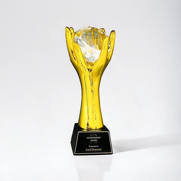 Polyresin trophy with crystal base