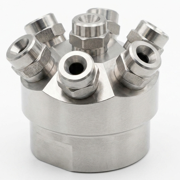 A Multiple Full Cone Spray Nozzle is a specialized industrial nozzle designed to produce several full cone spray patterns simultaneously, instead of a single cone. This allows wider coverage, better distribution, and improved efficiency in various applications.