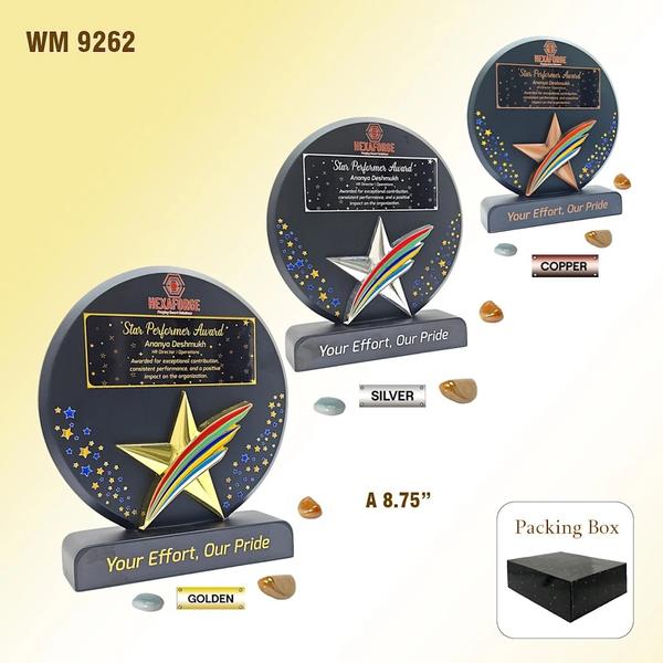 A stylish Wood & Metal Trophy combining natural wooden elegance with sleek metal accents, perfect for any achievement.Durable and customizable, it’s a timeless award designed to celebrate excellence with lasting impact.