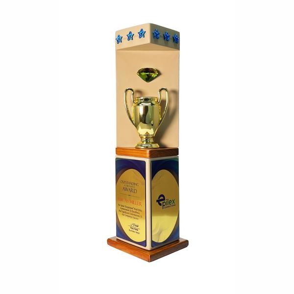 A stylish Wood & Metal Trophy combining natural wooden elegance with sleek metal accents, perfect for any achievement.Durable and customizable, it’s a timeless award designed to celebrate excellence with lasting impact.