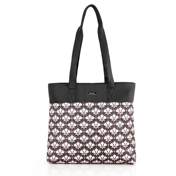 Upgrade your everyday style with this elegant and functional women’s tote handbag, designed for modern lifestyles. Crafted with premium vegan leather and beautifully handcrafted fabric, this bag blends durability with eye-catching aesthetics. The vibrant patterned exterior paired with a sleek solid top adds a sophisticated yet trendy touch—perfect for work, shopping, or casual outings.Designed with practicality in mind, this handbag features a spacious main compartment that comfortably fits your daily essentials like notebooks, tablet, wallet, and more. Inside, you’ll find a secure internal zipper pocket to keep valuables safe and organized. The back zip pocket allows quick access to frequently used items like your phone or keys, while the additional external zipper pockets enhance storage convenience.The sturdy zipper closure ensures everything stays secure, while the water-resistant inner lining protects your belongings from accidental spills. With strong dual shoulder straps, this bag offers comfortable carrying throughout the day without compromising on style.Lightweight yet durable, this tote is ideal for women who need a reliable everyday bag with a fashionable edge. Whether you're heading to the office, college, or a casual day out, this handbag delivers the perfect balance of utility and elegance.