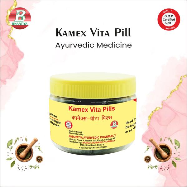 KAMEX FORT PILLS Product Identification• Generic Name: Kamex Vita Pills• Type: Ayurvedic Patent MedicinePrimary Indication Area: General Health and Nutritional Supplement / Immunity SupportTherapeutic Indications: • Acts as a general health tonic• Supports immunity and helps enhance vitality• Replenishes essential vitamins and minerals• May help reduce fatigue and improve overall well-beingKey benefits include:• Boosts Energy & Vitality – Helps reduce fatigue and supports an active lifestyle.• Enhances Immunity – Strengthens the body’s natural defense mechanisms.• Supports Overall Health – Provides essential vitamins and minerals for general wellness.• Improves Nutritional Balance – Helps replenish nutrients that may be lacking in daily diet.• Promotes Well-being – Supports physical and mental wellness, contributing to better health.Ingredients: Arjun Chhal Botanical Name: Terminalia arjunaPrimary Use:• Traditionally used in Ayurveda as a rejuvenating tonic to combat general weakness, fatigue, and low vitality.Key Phytochemicals & Actions:• Triterpenoid Saponins: Enhance energy metabolism → reduce fatigue and improve stamina.• Flavonoids (Quercetin, Kaempferol): Antioxidant → protect cells from oxidative stress that contributes to weakness.• Tannins: Anti-inflammatory → support muscle and tissue recovery.• Polyphenols & Glycosides: Nutritional support → improve nutrient absorption and overall strength.Mechanism of Action in General Weakness:1. Energy & Stamina Support: Boosts cellular metabolism → reduces tiredness and improves endurance.2. Cardio-supportive: Strengthens heart function → improves blood circulation → more oxygen and nutrients reach tissues.3. Antioxidant Protection: Scavenges free radicals → prevents oxidative damage that causes fatigue.4. Nutritional & Tonic Effect: Replenishes essential nutrients → aids recovery from prolonged weakness or post-illness fatigue.5. Adaptogenic Effect: Enhances resilience to physical and mental stress → promotes overall vitality. Bhringraj Botanical Name: Eclipta albaPrimary Use:• Traditionally used in Ayurveda for hair health, liver support, and rejuvenation (Rasayana).Key Phytochemicals & Actions:• Wedelolactone & Ecliptin: Hepatoprotective → support liver detoxification and regeneration.• Flavonoids (Luteolin, Apigenin): Antioxidant → protect cells from oxidative stress.• Alkaloids & Coumestans: Anti-inflammatory → reduce tissue inflammation.• Triterpenoids: Support hair growth → nourish hair follicles and scalp.Mechanism of Action:1. Hepatoprotective: Enhances antioxidant enzymes (SOD, catalase, glutathione peroxidase) → protects hepatocytes from toxins.2. Hair Health Support: Stimulates hair follicle growth → reduces hair fall and premature greying.3. Anti-inflammatory: Reduces inflammation → protects liver and other tissues.4. Antioxidant: Scavenges free radicals → prevents oxidative damage to liver cells and hair follicles.5. Rejuvenation (Rasayana): Supports overall vitality, stamina, and tissue regeneration. Daru Haldi Botanical Name: Berberis aristataPrimary Use:• Traditionally used in Ayurveda for liver support, digestive health, and blood purification.Key Phytochemicals & Actions:• Berberine (Alkaloid): Hepatoprotective and antimicrobial → supports liver function and fights infections.• Tannins: Anti-inflammatory → reduce tissue inflammation.• Phenolic Compounds: Antioxidant → protect liver and other organs from oxidative stress.• Berberrubine & Oxyacanthine: Support detoxification → aid in metabolic balance and toxin clearance.Mechanism of Action:1. Hepatoprotective: Enhances antioxidant enzymes (SOD, catalase, glutathione peroxidase) → protects liver cells.2. Anti-inflammatory: Reduces pro-inflammatory markers → prevents liver and tissue inflammation.3. Digestive Support: Stimulates bile secretion → improves digestion and nutrient absorption.4. Antioxidant Action: Neutralizes free radicals → prevents oxidative damage in liver and other tissues.5. Detoxification Support: Enhances liver detox enzymes → aids in toxin metabolism and elimination. Alsi (Flaxseed) Botanical Name: Linum usitatissimumPrimary Use:• Traditionally used in Ayurveda for digestion, heart health, and general vitality.Key Phytochemicals & Actions:• Alpha-linolenic acid (ALA): Omega-3 fatty acid → supports cardiovascular health and reduces inflammation.• Lignans: Antioxidant → neutralize free radicals and support hormonal balance.• Dietary Fiber: Improves digestion → supports bowel regularity and nutrient absorption.• Proteins & Minerals: Nutritional support → strengthens tissues and improves stamina.Mechanism of Action:1. Cardiovascular Support: Omega-3 fatty acids → help maintain healthy blood circulation and heart function.2. Digestive Support: High fiber content → promotes healthy digestion and prevents constipation.3. Antioxidant Action: Lignans → reduce oxidative stress in cells and tissues.4. Nutritional Tonic: Proteins, minerals, and healthy fats → replenish energy and combat weakness.5. Anti-inflammatory: Reduces tissue inflammation → supports overall wellness and vitality. Haldi Botanical Name: Curcuma longaPrimary Use:• Traditionally used in Ayurveda for anti-inflammatory, antioxidant, liver support, and immunity enhancement.Key Phytochemicals & Actions:• Curcumin: Antioxidant and anti-inflammatory → protect cells from oxidative stress and reduces inflammation.• Volatile Oils (Turmerone, Atlantone): Support digestive health → improve metabolism and nutrient absorption.• Polysaccharides: Immunomodulatory → enhance body’s natural defense mechanisms.• Proteins & Minerals: Nutritional support → aid tissue repair and overall vitality.Mechanism of Action:1. Anti-inflammatory: Inhibits pro-inflammatory cytokines (TNF-α, IL-6) → reduces tissue inflammation.2. Antioxidant: Scavenges free radicals → protects liver, heart, and other cells from oxidative damage.3. Hepatoprotective: Enhances liver detox enzymes → supports liver function and detoxification.4. Immune Support: Modulates immune responses → strengthens resistance against infections and stress.5. Digestive Support: Improves bile secretion and nutrient absorption → promotes digestive wellness. Harad Botanical Name: Terminalia chebulaPrimary Use:• Traditionally used in Ayurveda for digestive health, detoxification, and overall vitality.Key Phytochemicals & Actions:• Tannins & Chebulagic Acid: Antioxidant and anti-inflammatory → protect cells from oxidative stress and tissue inflammation.• Gallic Acid & Ellagic Acid: Hepatoprotective → support liver function and detoxification.• Polysaccharides & Glycosides: Nutritional support → aid in tissue repair and general strength.• Flavonoids: Antioxidant → reduce free radical damage and support immunity.Mechanism of Action:1. Digestive Support: Stimulates digestion → improves nutrient absorption and relieves constipation.2. Hepatoprotective: Enhances liver detox enzymes → supports toxin metabolism and liver health.3. Antioxidant: Neutralizes free radicals → protects tissues and organs from oxidative damage.4. Anti-inflammatory: Reduces tissue inflammation → promotes healing and overall wellness.5. Detoxification Support: Supports body’s natural cleansing → maintains metabolic balance and vitality. Baheda Botanical Name: Terminalia belliricaPrimary Use:• Traditionally used in Ayurveda for respiratory health, digestion, detoxification, and overall vitality.Key Phytochemicals & Actions:• Tannins & Gallic Acid: Antioxidant → protect cells from oxidative stress and tissue damage.• Ellagic Acid & Chebulagic Acid: Anti-inflammatory → reduce inflammation in tissues and organs.• Polysaccharides & Glycosides: Nutritional support → aid tissue repair and general strength.• Flavonoids: Antioxidant → help in detoxification and immune support.Mechanism of Action:1. Digestive Support: Enhances digestion → improves nutrient absorption and gut health.2. Hepatoprotective: Supports liver detox enzymes → aids toxin metabolism and liver function.3. Respiratory Support: Reduces inflammation in respiratory tract → promotes healthy breathing.4. Antioxidant & Anti-inflammatory: Protects tissues from oxidative stress and inflammation.5. Detoxification & Rejuvenation: Supports natural cleansing processes → improves overall vitality and wellness. Tulsi Botanical Name: Ocimum sanctumPrimary Use:• Traditionally used in Ayurveda for immunity support, respiratory health, stress management, and overall vitality.Key Phytochemicals & Actions:• Eugenol: Anti-inflammatory and antimicrobial → protects against infections and reduces tissue inflammation.• Ursolic Acid: Antioxidant → neutralizes free radicals and protects cells from oxidative stress.• Oleanolic Acid & Flavonoids: Adaptogenic → helps the body cope with stress and supports overall resilience.• Polysaccharides & Volatile Oils: Immunomodulatory → enhance natural defense mechanisms.Mechanism of Action:1. Immunity Support: Enhances activity of immune cells → strengthens the body’s natural defenses.2. Respiratory Support: Reduces inflammation and clears mucus → promotes healthy breathing.3. Antioxidant Action: Scavenges free radicals → protects organs and tissues from oxidative damage.4. Adaptogenic Effect: Reduces stress-induced fatigue → improves energy, stamina, and mental well-being.5. Detoxification Support: Supports liver and kidney function → aids in toxin clearance and overall vitality. Swarn Geru Botanical/Traditional Name: Swarn Geru (Red Ochre)Primary Use:• Traditionally used in Ayurveda for strengthening bones, improving vitality, and supporting overall health.Key Phytochemicals & Actions:• Iron Oxide (Fe₂O₃): Nutritional mineral → supports haemoglobin formation and red blood cell health.• Calcium Compounds: Bone tonic → strengthens bones and teeth.• Trace Minerals (Mg, Zn, Mn): Support metabolic functions and tissue repair.• Anti-inflammatory Properties: Helps reduce minor tissue inflammation and support healing.Mechanism of Action:1. Hematopoietic Support: Provides iron → boosts haemoglobin and prevents anaemia → reduces fatigue and weakness.2. Bone Health: Calcium and minerals → strengthen bones and joints → enhance physical vitality.3. Nutritional Tonic: Replenishes essential minerals → improves energy and stamina.4. Detoxification & Tissue Support: Trace minerals → aid tissue repair and overall wellness.5. Rejuvenation: Acts as a Rasayana → improves vitality, endurance, and general strength.Dosage:• Dose per intake: 1–2 pills• Frequency: Twice daily• Total daily dose: 2–4 pills, preferably after meals• How to take: With lukewarm water, preferably after breakfast and dinnerPrecautions:• Do not exceed the prescribed dose.• Take with meals to reduce digestive discomfort.• Consult an Ayurvedic practitioner before use in:o Childreno Elderlyo Patients with chronic illness.kamex vita pills pricekamex vita pills amazonkamex vita pills amazon indiakamex vita pills available in indiakamex vita pills amazon pricekamex vita pills buy onlinekamex vita pills buykamex vita pills benefitskamex vita pills bottlekamex vita pills boxkamex vita pills contentkamex vita pills compositionkamex vita pills capsulekamex vita pills capkamex vita pills companykamex vita pills delhikamex vita pills dosekamex vita pills detailskamex vita pills dose per daykamex vita pills email idkamex vita pills for dogskamex vita pills for catskamex vita pills for salekamex vita pills gst numberkamex vita pills gmpkamex vita pills hindikamex vita pills hsn codekamex vita pills how to usekamex vita pills healthcarekamex vita pills in hindikamex vita pills indiamartkamex vita pills ingredientskamex vita pills in indiakamex vita pills ke fayde in hindikamex vita pills manufacturerkamex vita pills mrpkamex vita pills manufacturing companykamex vita pills manufacturers in indiakamex vita pills namekamex vita pills noidakamex vita pills newkamex vita pills new packagingkamex vita pills onlinekamex vita pills online shoppingkamex vita pills online orderkamex vita pills online purchasekamex vita pills price in indiakamex vita pills pvt ltdkamex vita pills quantitykamex vita pills qatarkamex vita pills reviewkamex vita pills ratekamex vita pills syrupkamex vita pills supplier in delhikamex vita pills supplier in indiakamex vita pills tabletkamex vita pills tabkamex vita pills uses in hindikamex vita pills useskamex vita pills ukkamex vita pills veterinarykamex vita pills vskamex vita pills websitekamex vita pills which country brandkamex vita pills where to buykamex vita pills zepto