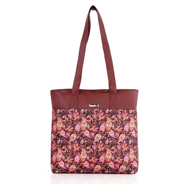 Upgrade your everyday style with this elegant and functional women’s tote handbag, designed for modern lifestyles. Crafted with premium vegan leather and beautifully handcrafted fabric, this bag blends durability with eye-catching aesthetics. The vibrant patterned exterior paired with a sleek solid top adds a sophisticated yet trendy touch—perfect for work, shopping, or casual outings.Designed with practicality in mind, this handbag features a spacious main compartment that comfortably fits your daily essentials like notebooks, tablet, wallet, and more. Inside, you’ll find a secure internal zipper pocket to keep valuables safe and organized. The back zip pocket allows quick access to frequently used items like your phone or keys, while the additional external zipper pockets enhance storage convenience.The sturdy zipper closure ensures everything stays secure, while the water-resistant inner lining protects your belongings from accidental spills. With strong dual shoulder straps, this bag offers comfortable carrying throughout the day without compromising on style.Lightweight yet durable, this tote is ideal for women who need a reliable everyday bag with a fashionable edge. Whether you're heading to the office, college, or a casual day out, this handbag delivers the perfect balance of utility and elegance.