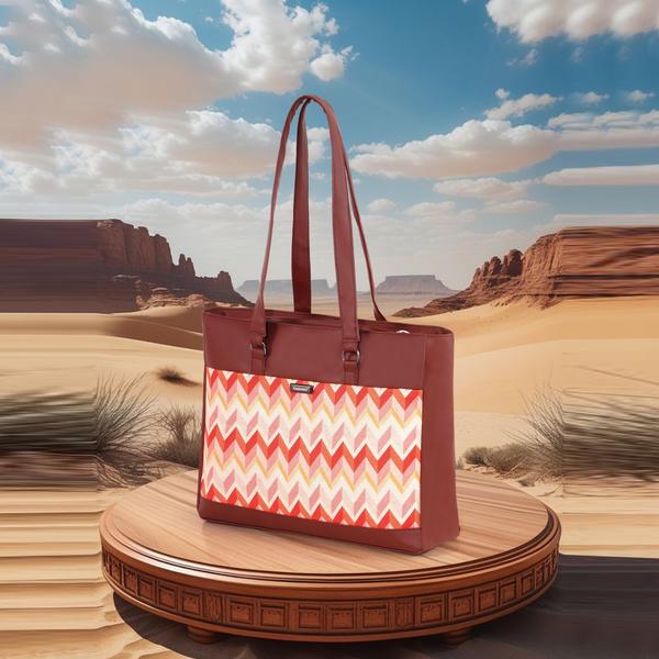 Upgrade your everyday style with this elegant and functional women’s tote handbag, designed for modern lifestyles. Crafted with premium vegan leather and beautifully handcrafted fabric, this bag blends durability with eye-catching aesthetics. The vibrant patterned exterior paired with a sleek solid top adds a sophisticated yet trendy touch—perfect for work, shopping, or casual outings.Designed with practicality in mind, this handbag features a spacious main compartment that comfortably fits your daily essentials like notebooks, tablet, wallet, and more. Inside, you’ll find a secure internal zipper pocket to keep valuables safe and organized. The back zip pocket allows quick access to frequently used items like your phone or keys, while the additional external zipper pockets enhance storage convenience.The sturdy zipper closure ensures everything stays secure, while the water-resistant inner lining protects your belongings from accidental spills. With strong dual shoulder straps, this bag offers comfortable carrying throughout the day without compromising on style.Lightweight yet durable, this tote is ideal for women who need a reliable everyday bag with a fashionable edge. Whether you're heading to the office, college, or a casual day out, this handbag delivers the perfect balance of utility and elegance.