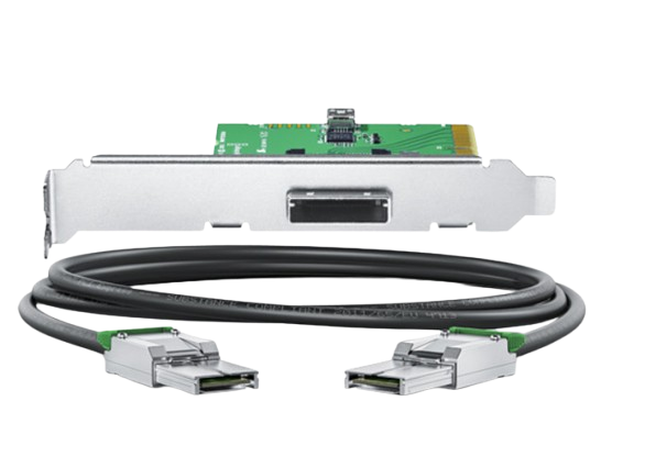 Connect your UltraStudio 4K Extreme to your computer via PCIe using the PCIe Cable Kit from Blackmagic Design. The kit includes a high-speed Gen 3 PCI express plug-in card and cable, and delivers higher data transfer speeds than Thunderbolt. The PCIe adapter card needs to be installed in your computer's PCIe slot and the cable connects your UltraStudio 4K Extreme's PCIe port to the PCIe port at the back of your computer.
