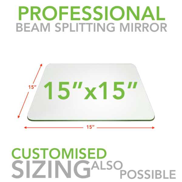 Professional Beam Splitting Glass / Teleprompter GlassTransparency / Reflection  : 60/40Thickness : 3.5mmPacking : Wooden Box / EPE packingCourier : Included PAN India ( Transparency / Reflection : 70/30 also available in 2mm thickness , call +91 9821906900 for special pricing )