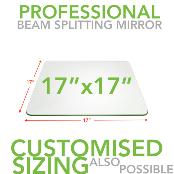 Professional Beam Splitting Glass / Teleprompter GlassTransparency / Reflection  : 60/40Thickness : 3.5mmPacking : Wooden Box / EPE packingCourier : Included PAN India Size : 17“ x 17”Delivery Time : 3-7 Days in India ( Please call on Customer care number for fast delivery )( Transparency / Reflection : 70/30 also available in 2mm thickness , call +91 9821906900 for special pricing )