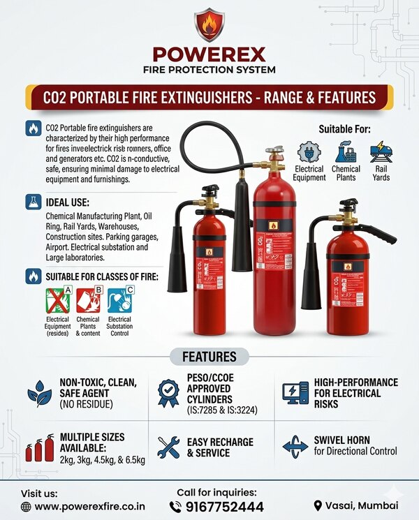 CO2 type fire extinguishers are known as one of the cleanest fire extinguishers and Applicable in B and C class of fire