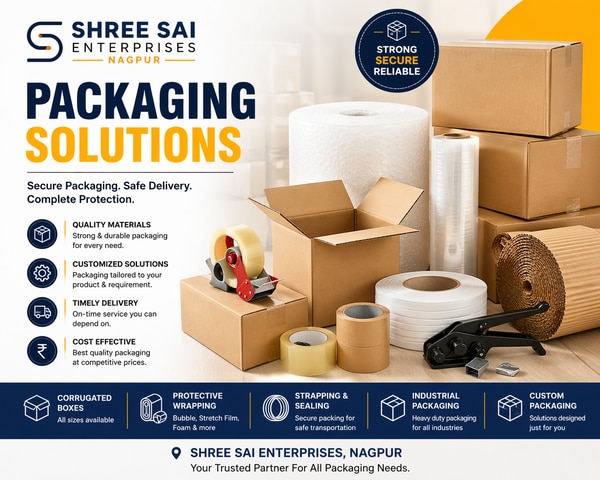 📦 Shree Sai Enterprises – Reliable Packaging Solutions in NagpurAt Shree Sai Enterprises, we provide high-quality and cost-effective packaging services designed to protect your products and enhance your brand value.🔹 Our ServicesIndustrial PackagingCorrugated Box PackagingStrapping & Sealing SolutionsProtective Wrapping (Bubble, Stretch Film, etc.)Custom Packaging Solutions🔹 Why Choose Us?✔ Strong & Durable Materials✔ Customized Packaging as per Requirement✔ Timely Service & Delivery✔ Affordable Pricing✔ Trusted Local Expertise🔹 Industries We ServeWe cater to a wide range of industries including manufacturing, logistics, retail, and e-commerce.