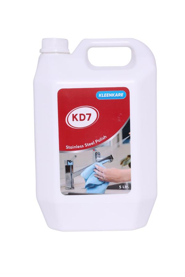 Feature:Kleenkare KD7 stainless steel polish in 5L ready-to-use packCleans and restores shine on stainless steel surfacesRemoves dirt, residue, fingerprints, water spots, and marksLeaves a smooth, polished luster for long-lasting finish2-year shelf life; premium maintenance solution by Kleenkare