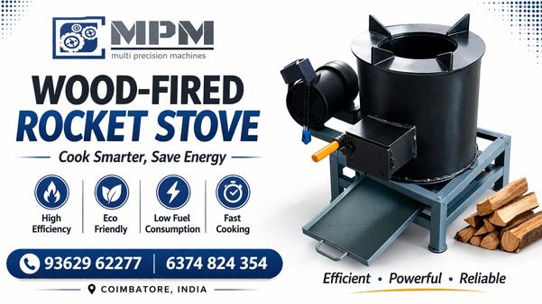 Multi Precision Machines presents a durable and fuel-efficient Wood Fired Rocket Stove, designed for high-performance cooking with minimal fuel consumption. Built using precision engineering, our rocket stoves deliver maximum heat output while reducing smoke and wood usage.Crafted for both commercial and domestic applications, this stove ensures faster cooking, consistent flame, and long-lasting durability even under continuous use.