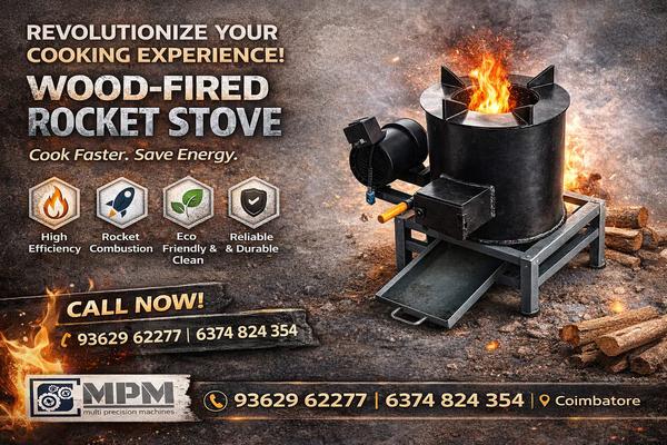 Multi Precision Machines, We hold expertise in offering a superior range of Fired Wood Rocket Stove in Coimbatore, Tamilnadu, South India. The offered Rocket Stove is manufactured from the finest quality of material & leading techniques keeping in pace with norms of industry. Top Rocket Stove Manufacturers in CoimbatoreRocket Stove Price in CoimbatoreRocket Stove Near Me CoimbatoreWood Stove Manufacturers in CoimbatoreNew Rocket Stove Manufacturers in CoimbatoreRocket Stove CoimbatoreMulti Precision Machines Rocket Stove ManufacturersRocket Stove Near By CoimbatoreRocket Stove Manufacturers in Coimbatore Contact NumberRocket Stove Manufacturers in Coimbatore AddressA Fired Wood Rocket Stove (often called a rocket stove) is a highly efficient, low-emission cooking stove that uses small pieces of wood as fuel. It is designed with an insulated combustion chamber that ensures complete burning of fuel, producing more heat with less smoke.What is a Fired Wood Rocket Stove?A rocket stove works on the principle of improved airflow and combustion. It has an L-shaped or J-shaped design where:Fuel (wood sticks, twigs, biomass) is fed horizontallyAir enters naturally to support combustionHeat is concentrated in a vertical insulated chamberThis design creates a “rocket-like” flame—hence the name.It is widely used in rural households, outdoor cooking, and eco-friendly applications.How It WorksSmall wood pieces are placed in the fuel chamberAir flows through the combustion tunnelThe insulated vertical chimney increases temperatureComplete combustion reduces smoke and fuel wasteApplications of Fired Wood Rocket Stove1. Household CookingIdeal for rural and semi-urban homesUsed for daily cooking like rice, curries, and boiling water2. Outdoor & CampingPerfect for trekking, camping, and outdoor kitchensLightweight and portable versions available3. Emergency & Disaster ReliefUseful in areas with limited access to LPG or electricityCommon in relief camps and off-grid locations4. Small Food BusinessesUsed by street vendors and small-scale food stallsHelps reduce fuel costs5. Institutional CookingLarger models used in schools, hostels, and community kitchensBenefits of Fired Wood Rocket Stove1. High Fuel EfficiencyUses 40–60% less wood compared to traditional stovesSaves fuel costs significantly2. Low Smoke EmissionProduces very less smoke due to complete combustionReduces indoor air pollution3. Environment FriendlyLower carbon emissionsSupports sustainable fuel usage (twigs, biomass waste)4. Faster CookingConcentrated heat leads to quicker cookingBoils water and cooks food faster than open fire5. Cost EffectiveLow initial costMinimal maintenance required6. Easy to UseSimple design, no complex operationCan be used by anyone with basic training7. Portable & VersatileAvailable in portable designs for travelCan be built using local materialsAdditional AdvantagesReduces deforestation by using less firewoodSafer than open fire cookingCan utilize agricultural waste like coconut shells, sticks, and sawdustConclusionThe Fired Wood Rocket Stove is a smart, eco-friendly alternative to traditional cooking methods. With its high efficiency, low smoke output, and cost savings, it is especially beneficial for rural households, outdoor users, and sustainable living initiatives.