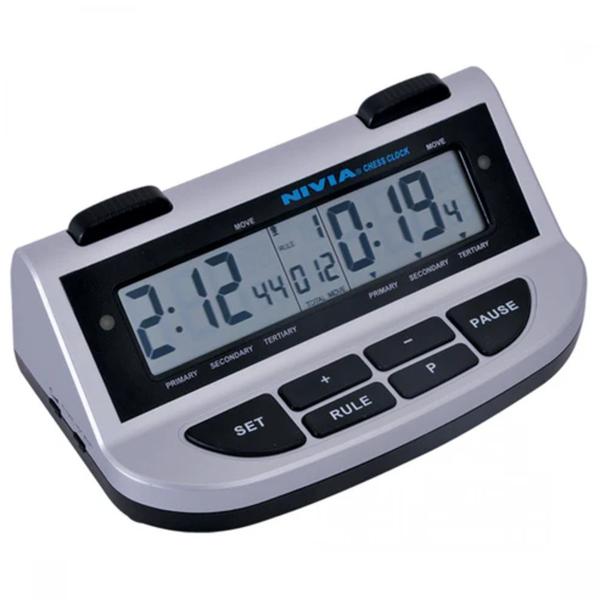 NIVIA Digital LCD Chess Clock has many timer rules and under each rule you can select a unique program that is suited to your game.Color: Black / GreyMaterial: PVC (Polyvinyl Chloride), SiliconeIdeal For: Men, Women, Sub JROther feature: Power On and Off Cannot Change in Locked Memory,Two Different Sounds for Two Players, Button and Setting Can be Locked Separately,Gate Time, Moves, Add and Add Way Settable, Game Time and Moves Can be Set During Games,Display Total Moves, Time Interval and Time Used for Each Side,13 Different Timer Rules, Sound of Timer Button Can be On and Off Alternative,All Setting Data Can be Record Automatically,Battery Screw Can be Fixed to Avoid Battery Falling Down During Operation