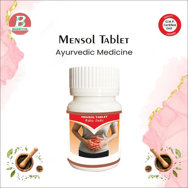                                  MENSOL TABLET Product Identification•	Generic Name: Mensol Tablet•	Type: Ayurvedic Patent Medicine•	Primary Indication Area: Menstrual pain relief (dysmenorrhea)Therapeutic Indications:•	Relief from menstrual cramps, helping reduce lower abdominal pain, uterine spasms, and the discomfort experienced during the menstrual cycle. Primary Benefit:•	Provides relief from menstrual cramps and reduces lower abdominal pain during menstruation.Other Benefits:•	Supports a smoother and more regulated menstrual flow by helping reduce clotting, easing heaviness, and promoting a more comfortable overall menstrual experience. ASHOK CHHAL Botanical / Scientific Name: Saraca asoca (Roxb.) De Wilde / Saraca indica (often used interchangeably) Key Phytoconstituents:•	Tannins•	Flavonoids (catechin, quercetin, epicatechin)•	Glycosides (crystalline uterine active glycosides)•	Saponins•	Phenolic compounds•	Sterols / Phytosterols (e.g., β sitosterol) Mechanism of Action – Menstrual Problems1.	Uterine Tonification & Uterotonic Actiono	Active glycosides and phytosterols stimulate healthy uterine muscle activity.o	Helps normalize menstrual flow and supports uterine contractions without strong tonic spasm, aiding in regular cycles and effective shedding. 2.	Anti menorrhagic / Astringent Actiono	Tannins and astringent constituents help reduce excessive bleeding.o	Useful in menorrhagia / dysfunctional uterine bleeding by tightening tissues and supporting hemostasis. 3.	Anti inflammatory & Analgesic Effectso	Flavonoids and phenolic compounds reduce local inflammation and pain mediators.o	Helps relieve dysmenorrhea (menstrual cramps) and pelvic discomfort. 4.	Hormonal Modulation & Endometrial Supporto	Phytosterols like β sitosterol may mimic/modulate estrogenic pathways, supporting endometrial repair and hormonal balance.o	Supports regular cycles and reproductive tissue health. 5.	Antioxidant & Tissue Protective Activityo	Flavonoids and phenolic antioxidants help scavenge free radicals, reducing oxidative stress in uterine tissues.o	Supports overall uterine and menstrual health.  SHUDH HING (Asafoetida)Botanical Name: Ferula asafoetidaKey Phytoconstituents:•	Resin (Ferulic acid derivatives)•	Volatile oils (umbelliferone, α-pinene)•	Coumarins•	Sesquiterpenes•	Sulphur compoundsMechanism of Action – Menstrual Problems1. Antispasmodic / Uterine Spasm Relief•	Volatile oils and coumarins relax uterine smooth muscles.•	Reduces cramping, spasms, and lower abdominal pain during menses.2. Blood Circulation Enhancer•	Sulphur compounds improve pelvic and uterine blood flow.•	Helps relieve congestion, heaviness, and delayed/obstructed menses.3. Emmenagogue Action (Flow-Enhancing)•	Coumarins stimulate mild uterine activity.•	Supports smooth menstrual flow, useful in scanty or irregular periods.4. Anti-inflammatory Effect•	Ferulic acid derivatives decrease inflammatory mediators in pelvic tissues.•	Helps reduce pelvic discomfort, bloating, and tenderness.5. Carminative / Digestive Support Linked to Menstrual Comfort•	Reduces gas, abdominal bloating, and digestive discomfort that often worsen cramps.•	Supports overall menstrual comfort. HARA KASISA (Green Vitriol / Ferrous Sulphate)Key Phytoconstituents / Chemical Components:•	Ferrous sulphate (FeSO₄)•	Iron salts•	Sulphur compoundsMechanism of Action – Menstrual Problems1. Hematinic / Iron-Supplementing Action•	Provides readily absorbable iron.•	Helps correct iron-deficiency anaemia, which is a major cause of fatigue and weakness during menstruation.•	Improves haemoglobin levels, enhancing overall menstrual strength.2. Anti-menorrhagia Effect (Controls Excessive Bleeding)•	Iron salts support better blood clotting and stabilize vascular integrity.•	Helps reduce heavy menstrual bleeding (menorrhagia) and associated dizziness or weakness.3. Uterine Tissue Support•	Adequate iron promotes healthy endometrial regeneration.•	Supports proper menstrual shedding and balanced uterine function.4. Energy & Vitality Enhancement•	Improves oxygen delivery to tissues.•	Helps reduce fatigue, lethargy, and weakness commonly associated with heavy menstrual blood loss.5. Restores Strength After Blood Loss•	Iron replenishment aids recovery after heavy or prolonged periods.•	Helps build Rakta Dhatu (blood tissue) in traditional Ayurvedic view. ALUA (Aloe vera / Aloe barbadensis)Key Phytoconstituents:•	Anthraquinones (aloin, emodin)•	Polysaccharides (acemannan)•	Glycoproteins•	Saponins•	Flavonoids•	Vitamins (A, C, E, B-complex)•	Minerals (calcium, magnesium, zinc, iron)Mechanism of Action – Menstrual & Reproductive Support1. Anti-inflammatory Effect•	Anthraquinones and flavonoids reduce uterine inflammation.•	Helps relieve pelvic discomfort and dysmenorrhea.2. Uterotonic / Emmenagogue Action•	Stimulates uterine tissue tone, promoting smoother menstrual flow.•	Useful in cases of irregular or scanty menstruation.3. Hematinic / Blood-Building Action•	Minerals and vitamins support blood regeneration.•	Helps reduce weakness, fatigue, and anaemia associated with heavy menstrual bleeding.4. Analgesic / Spasm Relief•	Glycoproteins and saponins help relax uterine spasms.•	Reduces cramps and lower abdominal pain during menstruation.5. Adaptogenic / General Wellness•	Polysaccharides and vitamins support overall vitality.•	Enhances systemic resilience during menstrual cycles. BEER BUTI Botanical / Scientific Name: Rivea hypocrateriformis(medicinal plant used traditionally in local Indian systems) Key Phytoconstituents:• Tannins• Alkaloids• Flavonoids• Carbohydrates (phytochemicals detected) Mechanism of Action – Menstrual Problems / Uterine Support1.	Uterotonic / Emmenagogue Effecto	Alkaloids may promote healthy uterine muscle tone and activity.o	Supports proper menstrual flow and regulation.2.	Anti inflammatory Actiono	Flavonoids help reduce inflammation in pelvic and uterine tissues.3.	Astringent / Hemostatic Actiono	Tannins provide astringent properties that may help modulate excessive bleeding or discharge.4.	Analgesic / Spasm Reliefo	Alkaloids and flavonoids assist in reducing uterine spasms and menstrual pain.5.	General Wellness Supporto	Flavonoids provide antioxidant support, aiding resilience during menstrual cycles.Dosage  1–1 tablet twice a day for menstrual problems (dysmenorrhea, irregular/irritating flow) — preferably with warm milk or water, or as directed by your physicianPrecautions – Do not exceed the prescribed dose.• Consult a doctor before use in children, elderly, pregnant or breastfeeding women, and patients with chronic illnesses.• Use as part of a comprehensive menstrual management plan (diet, hydration, rest).• Stop use and consult a physician if unusual symptoms occur (e.g., gastrointestinal upset, allergic reactions).• Follow the product label instructions specific to the formulation you are usingmensol tablet uses, mensol tablet ayurvedicmensol tablet for periods, mensol tablet use in hindimensol tablet price, mensol tablet in hindimensol tablet benefits, mensol tablet uses in marathiimugest tablet benefits, mensol ayurvedic tablet usesmensol ayurvedic tablet uses in hindi, mensol tablet kis kaam aati haican we take multivitamin tablets during periods, mensol tablet uses in tamilmensol tablet uses in hindi, mensol tablet composition, mensol tablet uses in englishmensol tablet gst rate, mensol tablet generic name, mensol tablet gstmensol tablet hindi, mensol tablet uses hindi, mensol tablet uses innew mensol tablet uses in hindi, mensol tablet jiomart, mensol tablet loginmensol tablet list, mensol tablet logo, mensol tablet list pdf, mensol tablet quantitymensol tablet quality, mensol tablet q10, mensol tablet review, mensol tablet ratemensol tablet review in hindi, mansol tablet uses in hindi, mansol tablet usesmensol tablet wholesale, mensol tablet wholesale price, mensol tablet weightmensol tablet which company, mensol tablet zepto, can mensol tablet kashmircan mensol tablet uses in hindi, can mensol tablet benefits, will mensol tablet benefitswill mensol tablet ayurvedic, will mensol tablet kashmir, will mensol tablet uses in hindido mensol tablet work, do mensol tablet uses, do mensol tablet side effectsdo mensol tablet uses in tamil, do mensol tablet uses in hindi, do mensol tablet ayurvedicdo mensol tablet curewell, do mensol tablet kashmir, do mensol tablet benefitsdoes mensol tablet work, top mensol tablet uses, top mensol tablet kashmirtop mensol tablet uses in hindi, top mensol tablet uses in tamiltop mensol tablet curewell, top mensol tablet ayurvedic, top mensol tablet in hindi