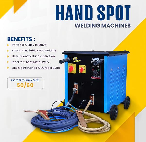 A hand spot welding machine offered by Nice Machine Tool is a compact and efficient solution designed for precision welding applications in light to medium-duty industrial work. Built for reliability and ease of use, this machine is ideal for joining thin metal sheets, especially in fabrication units, automotive workshops, and sheet metal industries.Engineered with advanced welding technology, the machine ensures strong, consistent welds with minimal heat distortion. Its ergonomic hand-held design allows operators to work with flexibility and accuracy, even in confined or hard-to-reach areas. The machine features adjustable welding parameters, enabling users to control current and pressure according to the material thickness and type.Manufactured using high-quality components, the hand spot welding machine by Nice Machine Tool delivers long-lasting performance, low maintenance requirements, and energy efficiency. Safety features such as insulated handles and stable electrical controls enhance operator protection during continuous operation.Whether for small-scale production or repair work, this machine provides a cost-effective and dependable welding solution, making it a valuable addition to any workshop or manufacturing setup.