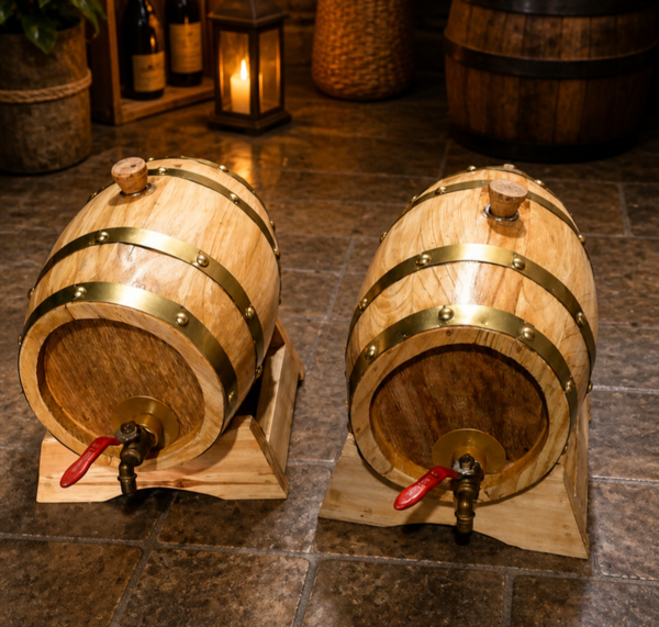 Enhance your beverage experience with our Small Wooden Barrels, specially designed for storing, aging, and serving wine and whiskey. Crafted with precision and high-quality wood, these barrels bring authentic flavor, elegance, and functionality to your space.
Premium Quality Wood
Made from carefully selected seasoned wood to ensure durability and natural aging properties.
Perfect for Aging & Serving
Ideal for wine, whiskey, rum, and other spirits—enhances aroma and taste over time.
Compact & Stylish Design
Small size makes it perfect for home bars, countertops, and gifting.
Brass Fittings & Tap System
Equipped with a durable tap for smooth and easy dispensing.
Handcrafted Finish
Each barrel is uniquely made with attention to detail and traditional craftsmanship.

Storage capacity available in wine barrels is 2 litre ,3 litre ,5 litre 