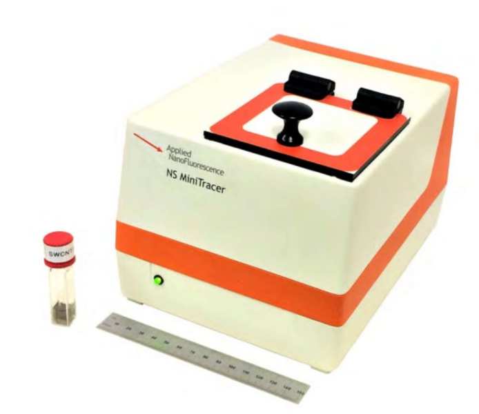 The NS MiniTracer is the newest and most affordable member of the innovative line of NanoSpectralyzer instruments from Applied NanoFluorescence, LLC.Features:Most affordable fluorometer for near-infrared fluorophoresQuick measurements with user-friendly softwareTrace detection of sub-nanogram levels (SWCNTs); lowest LOD and LOQWide dynamic rangeRobust and compact design: footprint only 165 × 215 mm (6.5 × 8.5”)Near-infrared fluorescence spectra from 900 to 1600 nmOptional near-infrared absorption spectra from 900 to 1600 nmRapid sequence acquisition for kinetic studies or eluent monitoring638 nm excitation wavelength