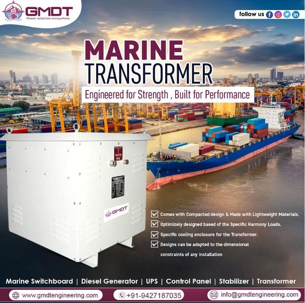 ⚓ Marine Transformer in South Africa | Reliable Marine Power Solutions by GMDT EngineeringIn South Africa, marine and offshore operations depend on electrical systems that can perform continuously in harsh sea environments. A Marine Transformer is essential for ensuring safe voltage conversion, stable power distribution, and reliable onboard operations across vessels, ports, and offshore facilities 🌊⚡At GMDT Engineering, we manufacture and supply marine-grade transformers engineered to withstand humidity, vibration, salt-laden air, and demanding operating conditions—delivering dependable performance where reliability matters most.🔹 Why Choose Marine Transformers from GMDT Engineering? ⚡Built specifically for marine and offshore applications:⚓ Marine-Grade Construction – Designed for ships, ports & offshore use🌊 Corrosion Resistant Design – Handles salt, moisture & harsh environments⚡ Stable Voltage Conversion – Reliable and efficient power distribution🛡️ Enhanced Safety & Protection – Built for continuous operation🌡️ Low Heat & Low Loss Design – Improved efficiency and durability🔧 Compact & Heavy-Duty Build – Suitable for onboard installation🧪 Fully Tested Before Dispatch – Reliable field performance assured🔹 Technical Specifications ⚙️Custom solutions for varied marine requirements:⚡ Capacity Range: Customized as per application🔌 Voltage Levels: LT / HT marine applications🔄 Frequency: 50 Hz / 60 Hz🧰 Type: Isolation / Power / Distribution Marine Transformer🌡️ Cooling: Air-Cooled / Oil-Cooled🛡️ Protection Class: Marine-grade insulated design📊 Standards: IEC & marine compliant🔹 Applications Across South Africa 🌍Designed for critical marine operations:⚓ Ships & marine vessels🚢 Ports & harbor infrastructure🛢️ Offshore oil & gas platforms🏗️ Shipbuilding & repair yards⚡ Shore power systems🌊 Coastal industrial operations🔹 Why South Africa Clients Choose GMDT Engineering 🤝Because marine environments require dependable engineering:🌍 Experience supplying across Africa & global marine markets📐 Customized transformer solutions for marine applications🧪 Tested systems with technical documentation🚛 Export-ready packing & safe logistics🔧 Technical support from design to commissioning🤝 Trusted by shipyards, marine contractors & industries🔹 Our Services 🔧Complete marine transformer support under one roof:🛠️ Load analysis & transformer sizing📐 Engineering & system integration guidance📄 Documentation & approvals support🚀 Fast dispatch & project coordination🔧 Installation & commissioning assistance📞 Contact GMDT Engineering – Marine Transformer Supplier in South Africa📧 Email: svs@gmdtengineering.com📱 Mobile: +91-9909939829