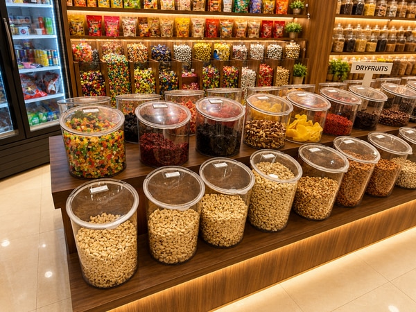 At NR CONCEPT INDUSTRIES⁠�, we provide durable and stylish polycarbonate storage solutions perfect for displaying dry fruits, candies, pulses, snacks, spices, cookies, and more.FeaturesFood-grade premium polycarbonate materialStrong, unbreakable & long-lasting designCrystal-clear transparency for attractive product displayAirtight lids to maintain freshness and hygieneModern and elegant appearance for retail storesEasy to clean and maintainAvailable in multiple sizes and capacitiesIdeal ForDry fruit storesSupermarkets & grocery storesCandy shopsBakery countersDepartmental storesKitchen storage solutionsHotel & café display countersWhy Choose Our Polycarbonate Jars?Our jars are manufactured with superior-quality materials that provide durability along with a premium look. The transparent body enhances product visibility and helps attract customers while keeping products organized and protected from moisture and dust.Whether you want to create a luxury dry fruit display or organize your retail shelves efficiently, our polycarbonate jars are the perfect solution for modern stores.Available ProductsAirtight polycarbonate jarsTilting dry fruit display jarsCandy display containersTransparent food storage jarsCountertop display containersBulk storage jars for supermarkets