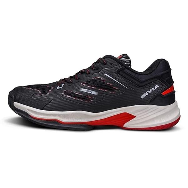Step onto the court with the NIVIA OPA Pickleball & Padel Shoe in Black/Red where durability meets lightweight comfort. Engineered for performance this shoe offers superior grip tear resistance and style empowering you to stay agile and confident in every match. Unleash your full potential with a shoe that’s as relentless as your game.The breathable mesh and TPU upper provide the perfect combination of cooling ventilation and lightweight flexibility, keeping you agile and comfortable throughout long matches.Crafted with tear-resistant materials, the OPA Pickleball & Padel endures intense lateral movements without compromising on strength.With an abrasion-resistant sole and fade-resistant color design, the OPA Pickleball & Padel maintains its sharp look, match after match