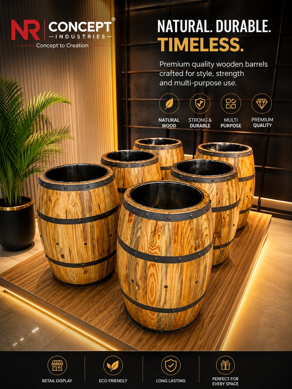 we are the manufacturer and supplier for super market wooden barrels in india.