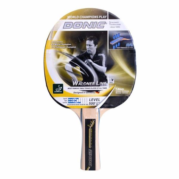 he DONIC Waldner 500 is a high-quality, pre-assembled table tennis bat engineered for advanced-level players who demand superior control and consistent performance in offensive and allround play. Named after the legendary Swedish world champion Jan-Ove Waldner, this bat embodies the precision and finesse associated with his game.FeaturesHandle Type: Concave, Ergonomically contoured for enhanced grip and comfort, the concave handle shape fits naturally into the hand, providing excellent handling and control during rapid exchanges.Rubber: DONIC ★ (1.8 mm sponge thickness). Equipped with DONIC Star-quality rubber, the 1.8 mm sponge provides a dynamic balance between speed, spin, and control.