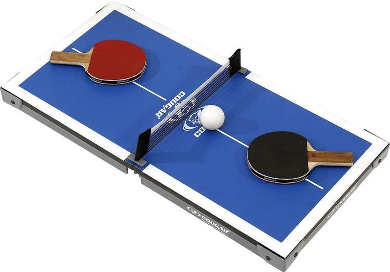 Discover a whole new way to experience the excitement of table tennis with our compact mini table! Designed for fun on the go, this table measures 23 x 11.5 x 3.75 inches when fully assembled. When playtime is over, simply fold it down to a portable 11.5 x 11.5 x 3 inches for easy storage in any closet or under a bed. The set comes complete with 2 rackets, 2 balls, a net & post, and a convenient carrying bag to keep everything organized. Suitable for ages 6 and up, it's perfect for impromptu matches at home or bringing the game along to picnics and outings.