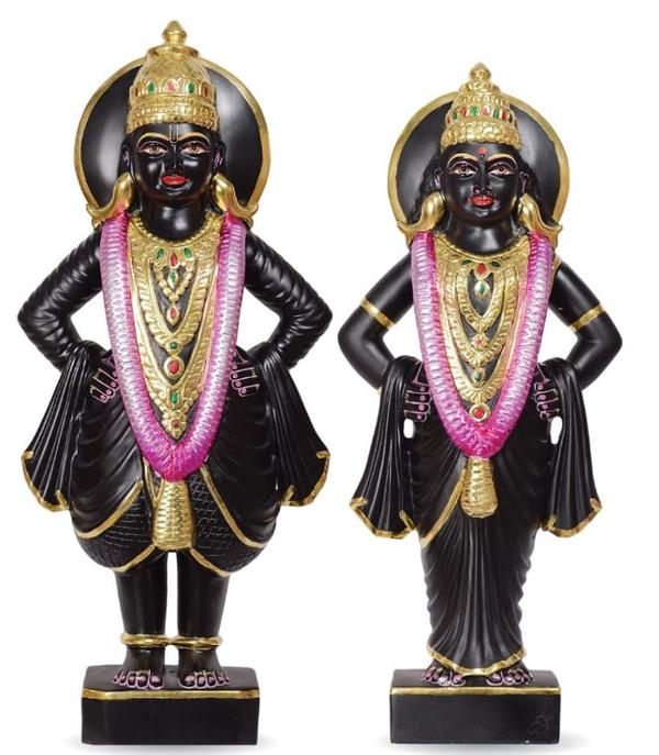 Vitthal is worshipped as a form of Lord Vishnu/Krishna, standing with arms akimbo (hands on hips) on a brick to wait for his devotee Pundalik, while Rukmini is worshipped as his consort and an incarnation of Lakshmi.