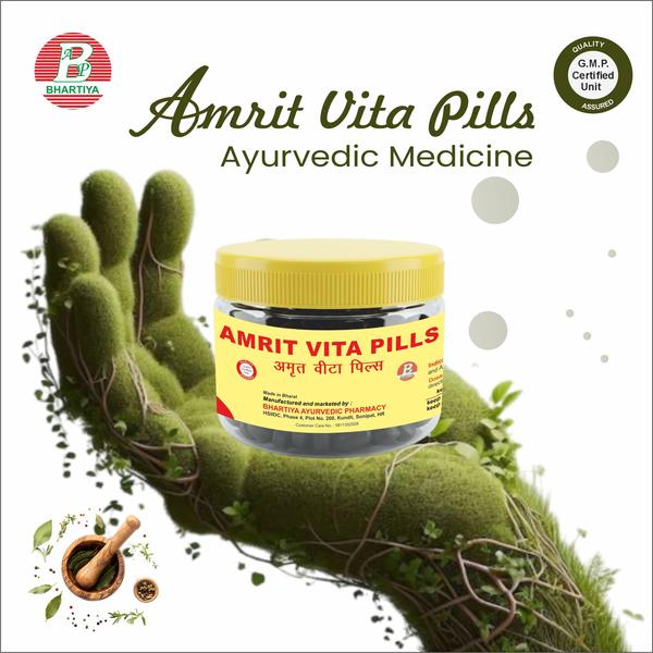                                        AMRIT VITA PILLS Product Identification•	Generic Name: Amrit Vita Pills•	Type: Ayurvedic Patent Medicine•	Primary Indication Area: Supports respiratory health, particularly useful in bronchitis, cough, and asthma•	Therapeutic Indications: support respiratory function, help in relieving cough, reducing congestion, and promoting lung health naturallyKey benefits include:•	Respiratory Support: Helps maintain healthy lung function and eases breathing.•	Bronchitis & Asthma Relief: Reduces symptoms like cough, congestion, and respiratory discomfort.•	Cough Management: Soothes the throat and reduces persistent coughing.•	Immune Support: Strengthens the body’s natural defenses against infections.•	Anti-inflammatory Action: Helps reduce mild inflammation in the respiratory tract.•	Overall Vitality: Supports energy levels and general wellness..Ingredients:Arjun Chhal (Terminalia arjuna Bark) Botanical Name: Terminalia arjunaAyurvedic Name: Arjuna Chhal / Arjuna BarkKey Phytoconstituents:•	Triterpenoid saponins (Arjunic acid, Arjunolic acid) – strengthen heart muscles•	Flavonoids & Polyphenols – antioxidant, anti-inflammatory•	Tannins – astringent, protect cardiac tissue•	Minerals (Calcium, Magnesium) – support myocardial function•	Glycosides – improve circulation and cardiac output1. Triggers & Immune Response•	Dust, pollen, infection → body’s immune cells (mast cells, eosinophils, neutrophils) get activated•	They release cytokines like IL-4, IL-5, IL-13 → cause inflammation and allergy reactions2. Mast Cell Reaction•	Mast cells release histamine, leukotrienes, prostaglandins•	Effect: Smooth muscles around airways tighten → bronchoconstriction (wheeze)3. Mucus Overproduction•	Airways make too much mucus (from goblet cells)•	Triggered by IL-13, IL-9•	Effect: Airway gets blocked → cough and difficulty breathing4. Oxidative Stress•	Immune cells make free radicals (ROS)•	Effect: Damage lung cells → worsen inflammation5. Chronic Changes (Airway Remodeling)•	Long-term inflammation → airway thickens and stiffens•	Mediated by TGF-β → fibrosis and permanent narrowing6. Cough Reflex•	Irritation of airway nerves → release Substance P•	Effect: Triggers cough Bhringraj (Eclipta alba)  Primary Action: Supports respiratory mucosa, reduces inflammation, and protects against oxidative damage.Key Phytoconstituents:•	Coumestans (Wedelolactone)•	Flavonoids & Polyphenols•	Triterpenoids & GlycosidesMechanism / Biochemistry:1.	Anti-inflammatory: Wedelolactone inhibits pro-inflammatory cytokines (IL-6, TNF-α) → reduces airway inflammation.2.	Antioxidant: Polyphenols scavenge ROS, protecting bronchial epithelial cells.3.	Mucosal protection: Glycosides and triterpenoids soothe irritated respiratory lining.4.	Mild immunomodulatory: Helps regulate immune response to allergens and infections. Myristica malabarica  Botanical Name: Myristica malabaricaAyurvedic Name: Jaiphal / MyristicaPrimary Indication Area:•	Supports respiratory system, especially cough, bronchitis, and congestion•	Acts as expectorant, bronchodilator, and anti-inflammatory•	Relieves cold, chest congestion, and mild asthma symptomsKey Phytoconstituents:•	Essential oils: Myristicin, Elemicin, Safrole – volatile oils with bronchodilator and antimicrobial properties•	Flavonoids & Polyphenols – antioxidant and anti-inflammatory•	Tannins – astringent, protective for mucosa•	Fatty oils / fixed oils – mild soothing effect on respiratory liningMechanism of Action / Biochemistry:1.	Bronchodilator Action:o	Myristicin and elemicin relax smooth muscles of bronchi → improves airflowo	Useful in wheeze and mild bronchospasm2.	Expectorant / Mucus Clearance:o	Volatile oils thin mucus and stimulate productive cougho	Helps clear thick phlegm from airways3.	Anti-inflammatory Action:o	Flavonoids and polyphenols inhibit pro-inflammatory mediators (TNF-α, IL-6)o	Reduces airway swelling and irritation4.	Antimicrobial Effect:o	Essential oils inhibit bacteria and viruses that cause respiratory infections5.	Antioxidant & Protective:o	Tannins and polyphenols scavenge ROS → protect airway epithelial cells from oxidative damage Vasa (Adhatoda vasica)  Botanical Name: Adhatoda vasicaAyurvedic Name: Vasa / VasakaPrimary Indication Area:•	Supports respiratory system•	Acts as bronchodilator, expectorant, and anti-inflammatory•	Used in cough, bronchitis, asthma, and congestionKey Phytoconstituents:•	Alkaloids: Vasicine, Vasicinone – bronchodilator and expectorant•	Flavonoids & Phenolics – antioxidant, anti-inflammatory•	Essential oils – mild antimicrobial and soothing effectMechanism of Action / Biochemistry:1.	Bronchodilator Action:o	Vasicine and Vasicinone relax bronchial smooth muscles → eases airflowo	Helps relieve wheeze and mild bronchospasm2.	Expectorant / Mucus Clearance:o	Stimulates respiratory glands → thins mucuso	Promotes productive cough, clearing phlegm3.	Anti-inflammatory Action:o	Flavonoids and phenolics inhibit pro-inflammatory cytokines (IL-6, TNF-α)o	Reduces airway swelling and irritation4.	Antioxidant & Protective:o	Scavenges ROS, protecting bronchial epithelium from oxidative stress5.	Mild Antimicrobial Action:o	Essential oils and alkaloids inhibit bacteria and viruses in the respiratory tract Apamarg (Achyranthes aspera) Botanical Name: Achyranthes asperaAyurvedic Name: ApamargPrimary Indication Area:•	Supports respiratory health•	Acts as expectorant, anti-inflammatory, and bronchodilator•	Helps in cough, asthma, bronchitis, and phlegm clearanceKey Phytoconstituents:•	Alkaloids – stimulate respiratory tract, bronchodilator effect•	Saponins – reduce airway inflammation and mucus viscosity•	Flavonoids & Phenolics – antioxidant, anti-inflammatory•	Tannins – astringent, protective for mucosa•	Essential oils – mild antimicrobialMechanism of Action / Biochemistry:1.	Bronchodilator Action:o	Alkaloids relax bronchial smooth muscles, improving airflowo	Reduces wheeze and shortness of breath2.	Expectorant / Mucus Clearance:o	Saponins and essential oils thin mucus and stimulate productive cougho	Helps clear thick phlegm from airways3.	Anti-inflammatory Action:o	Flavonoids and phenolics inhibit pro-inflammatory cytokines (IL-6, TNF-α)o	Reduces airway swelling and irritation4.	Antioxidant & Protective:o	Polyphenols and flavonoids scavenge ROS, protecting respiratory epithelial cells5.	Antimicrobial Effect:o	Essential oils and tannins inhibit bacteria and viruses in respiratory tract Baheda (Terminalia bellerica) Botanical Name: Terminalia bellericaAyurvedic Name: Baheda / BibhitakiPrimary Indication Area:•	Supports respiratory health•	Acts as expectorant, anti-inflammatory, and antioxidant•	Helps in cough, asthma, bronchitis, and throat irritationKey Phytoconstituents:•	Tannins: Belleric acid, Ellagic acid – anti-inflammatory, antioxidant•	Polyphenols & Flavonoids – reduce oxidative stress•	Mucilage & Polysaccharides – soothe irritated airways•	Fatty oils – mild protective effect on mucosaMechanism of Action / Biochemistry:1.	Anti-inflammatory:o	Polyphenols and tannins inhibit pro-inflammatory cytokines (IL-6, TNF-α) → reduces airway swelling and irritation2.	Expectorant / Mucus Clearance:o	Mucilage and polysaccharides soothe respiratory liningo	Helps thin and clear mucus → productive cough3.	Antioxidant / Protective:o	Ellagic acid and tannins scavenge ROS → protect bronchial epithelial cells from oxidative damage4.	Mild Antimicrobial Effect:o	Tannins may inhibit bacteria or viruses in the respiratory tract Somlata (Cynanchum viminale) Botanical Name: Cynanchum viminale (also called Sarcostemma viminale)Ayurvedic Name: SomlataPrimary Indication Area:•	Supports respiratory system•	Acts as expectorant, bronchodilator, and anti-inflammatory•	Helps in cough, bronchitis, asthma, and phlegm-related respiratory issuesKey Phytoconstituents:•	Alkaloids – bronchodilator and expectorant action•	Saponins – reduce mucus viscosity, anti-inflammatory•	Flavonoids & Phenolics – antioxidant and anti-inflammatory•	Glycosides – protect respiratory mucosa•	Tannins – astringent and protectiveMechanism of Action / Biochemistry:1.	Bronchodilator Action:o	Alkaloids relax bronchial smooth muscles, improving airflowo	Helps relieve wheeze and mild bronchospasm2.	Expectorant / Mucus Clearance:o	Saponins and glycosides thin mucus → facilitate productive cougho	Clears thick phlegm from airways3.	Anti-inflammatory Action:o	Flavonoids and phenolics inhibit pro-inflammatory cytokines (IL-6, TNF-α)o	Reduces airway edema and irritation4.	Antioxidant & Protective:o	Scavenges ROS, protecting airway epithelial cells from oxidative damage5.	Antimicrobial / Mucosal Protection:o	Tannins and glycosides help prevent infections and protect mucosa Harad (Terminalia chebula) Botanical Name: Terminalia chebulaAyurvedic Name: Harad / HaritakiPrimary Indication Area:•	Supports respiratory health•	Acts as expectorant, anti-inflammatory, and antioxidant•	Helps in cough, asthma, bronchitis, and throat irritationKey Phytoconstituents:•	Tannins: Chebulinic acid, Chebulagic acid – anti-inflammatory, antioxidant•	Polyphenols & Flavonoids – reduce oxidative stress•	Mucilage & Polysaccharides – soothe irritated airways•	Anthraquinones – mild mucus-thinning effectMechanism of Action / Biochemistry:1.	Anti-inflammatory:o	Polyphenols and tannins inhibit pro-inflammatory cytokines (IL-6, TNF-α) → reduces airway swelling and irritation2.	Expectorant / Mucus Clearance:o	Mucilage soothes airway liningo	Anthraquinones thin mucus, making cough productive3.	Antioxidant / Protective:o	Chebulinic and chebulagic acids scavenge ROS → protect bronchial epithelial cells from oxidative damage4.	Mild Antimicrobial Effect:o	Tannins may reduce bacterial or viral infections in the respiratory tract Shudh Hingul (Ferula narthex) Botanical Name: Ferula narthexAyurvedic Name: Shudh HingulPrimary Indication Area:•	Supports respiratory system•	Acts as expectorant, bronchodilator, and anti-inflammatory•	Helps in cough, asthma, bronchitis, and congestionKey Phytoconstituents:•	Resin / Essential oils: Ferulic acid, Umbelliferone – bronchodilator, anti-inflammatory•	Sesquiterpenes & Coumarins – antioxidant, antimicrobial•	Gum & Resin – soothes irritated mucosa•	Tannins – astringent and protectiveMechanism of Action / Biochemistry:1.	Bronchodilator Action:o	Resin and essential oils relax bronchial smooth muscles, improving airflowo	Helps relieve wheeze and bronchospasm2.	Expectorant / Mucus Clearance:o	Gum and resin thin mucus, making cough productiveo	Clears thick phlegm from airways3.	Anti-inflammatory Action:o	Coumarins and ferulic acid inhibit pro-inflammatory cytokines (IL-6, TNF-α)o	Reduces airway swelling and irritation4.	Antioxidant & Protective:o	Sesquiterpenes and phenolics scavenge ROS, protecting bronchial epithelial cells5.	Antimicrobial Effect:o	Essential oils inhibit bacteria and viruses in the respiratory tractDosage:1.	Dose per intake: 1-2 pills 2.	Frequency: 2 times daily3.	Total daily dose: 2-4 pills (depending on physician advice)4.	How to take: With plain water, preferably after mealsPrecautions•	Do not exceed the prescribed dose•	Consult an Ayurvedic practitioner before use in:o	Childreno	Elderlyo	Patients with chronic illness•	Monitor for any side effects (e.g., digestive discomfort)•	Maintain proper diet and hydration to support bowel healthamritvita pills, amritvita pill aid, amritvita pill boxamritvita pill benefits, amritvita pill benefits in hindiamritvita pill dehradun, amritvita pill extractamritvita pill forte, amritvita pill gurugramamritvita pill gummies, amritvita pill hospitalamritvita pill house, amritvita pill herbalamritvita pill in hindi , amritvita pill in englishamritvita pill kit, amritvita pill khanna, amritvita pill machineamritvita pill maker, amritvita pill machine priceamritvita pill normal, amritvita pill powderamritvita pill pvt ltd, amritvita pill priceamritvita pill plus, amritvita pill power houseamritvita pill quetta contact number, amritvita pill recipeamritvita pill recipe in hindi, amritvita pill pillsamritvita pill pills price, amritvita pill pills uses in hindiamritvita pill pills review, amritvita pill tabletamritvita pill tablet price, amritvita pill treeamritvita pill tablet uses in hindi, amritvita pill tablet usesamritvita pill vitamin, amritvita pill vihar, amritvita pill wellnessamritvita pill web series, amritvita pill zumba, amritvita pill zonewhat amritvita pills used for, best amritvita pillsbest amritvita pillai, top amritvita pills, top amritvita pillai