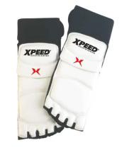 Protect your feet and shins with the confidence of professional-grade construction. The XPEED XP2005 Taekwondo Foot Protector is engineered for athletes who demand reliable protection without sacrificing mobility or feel. Combining high quality PU elastic materials with a custom anatomical fit, this foot protector is built to handle the rigors of daily training and the intensity of competition.High Quality PU Elastic Construction: Premium polyurethane elastic material delivers superior flexibility and durability, moving naturally with your foot during kicks, sweeps, and footwork drills.Custom Fit Design: Anatomically contoured to wrap securely around the foot and shin, providing stable, consistent protection that stays in position throughout training and sparring.Sweat Absorption: Moisture-wicking inner lining keeps the foot dry and comfortable during extended sessions, reducing the risk of slippage and skin irritation.Instep and Shin Coverage: Comprehensive protection across the instep and lower shin, guarding the most vulnerable areas during kicking exchanges and blocking drills.Lightweight and Low-Profile: Slim design preserves natural foot feel and kicking technique, ensuring the protector enhances rather than hinders your performance.Available in White, Sizes S to XL: Suitable for junior and adult practitioners across all training levels.SpecificationsMaterial: High Quality PU ElasticCoverage: Instep and shinFit: Custom anatomical fitSizes: S, M, L, XLColor: WhiteSold: Per pairSuitable For: Taekwondo training and competition